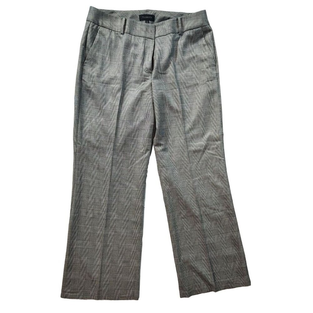 Talbots Womens Wide Leg Plaid Dress Pants Size 12 Viscose Wool Blend Gray & Blac